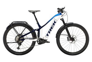 VTT Électrique Tout-Suspendu Trek Powerfly FS 9 EQ Shimano XT 12V 625 Wh 27.5'' Blanc / Bleu Alpine 2023