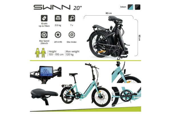 Swan 20 Black gloss Vélo Electrique Pliant – Image 4